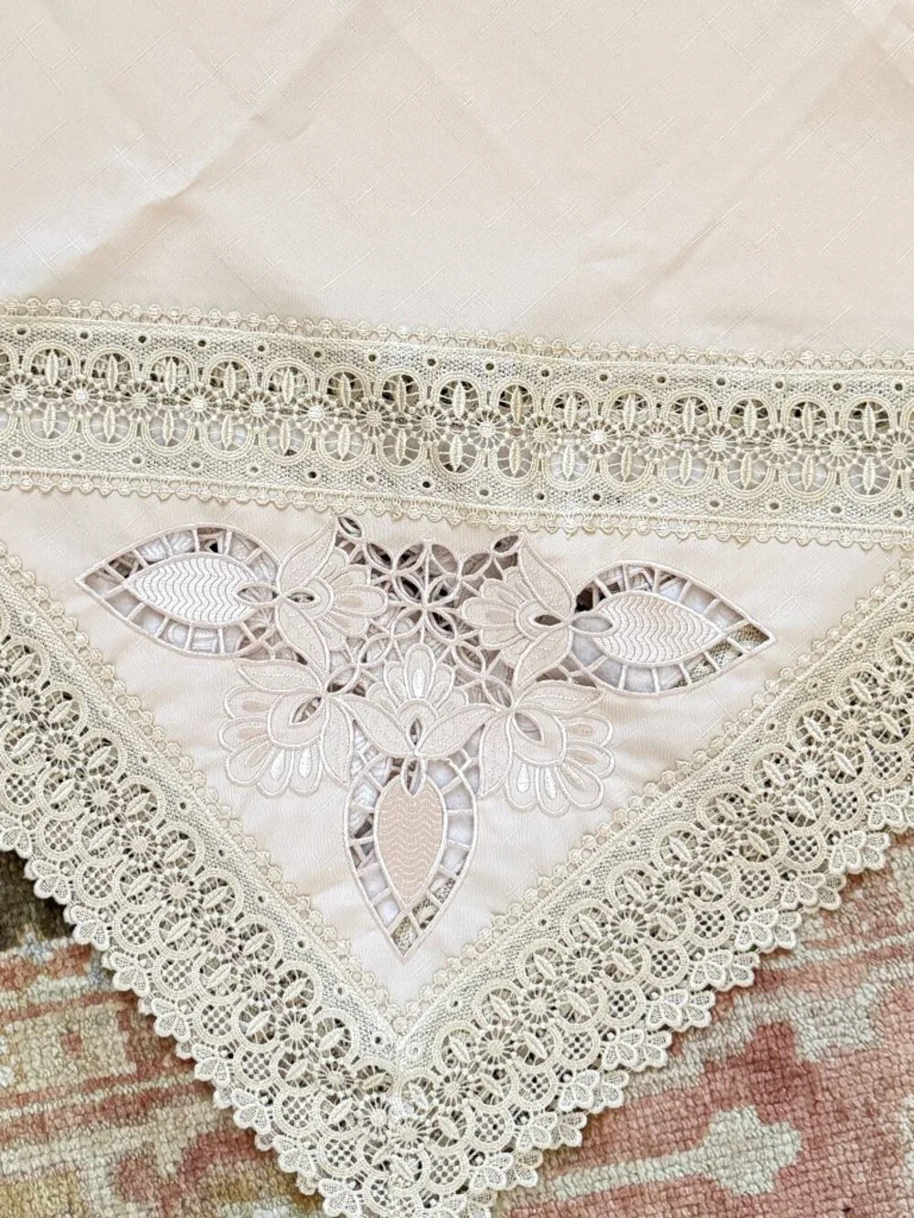 NEW Linen Tablecloth from Greece Lace Embroidery Cut Out Handwork